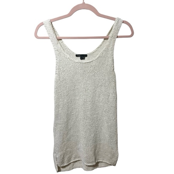 Vince Tops - Vince Womens Off White Cotton Blend Knit Scoop Neck Tank Top Small
